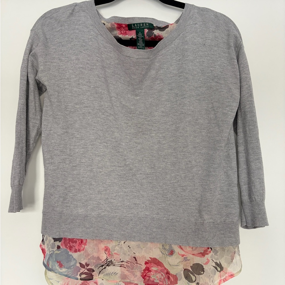 Lauren Ralph Lauren Gray Floral Blouse